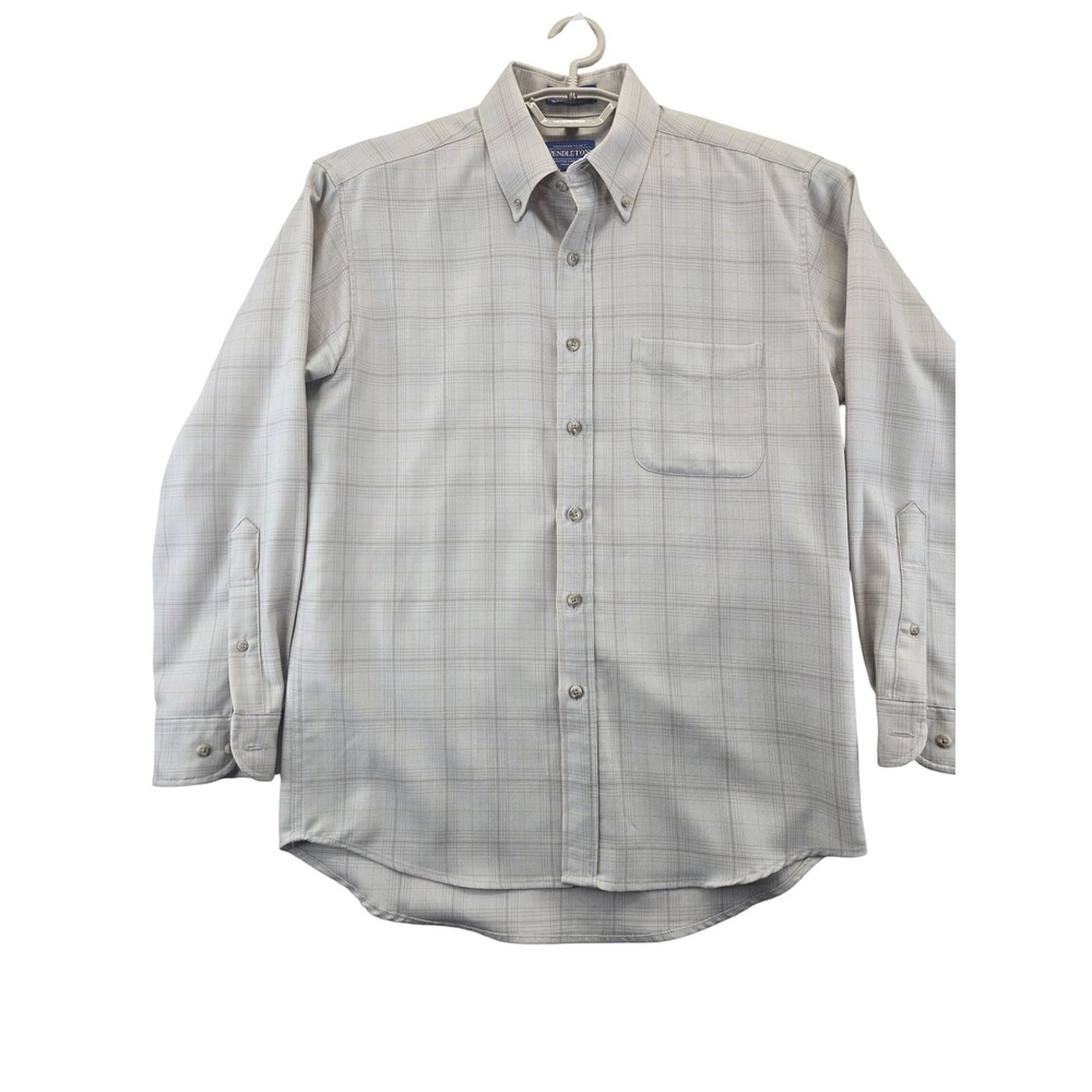 Pendleton Shirt Mens M Beige Sir Pendleton Plaid Fine Worsted Wool Button Down